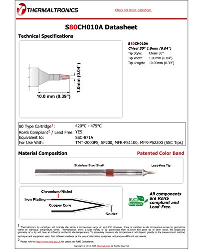 Image of Thermaltronics S80CH010A Chisel 30deg 1.0mm (0.04in) interchangeable for Metcal SSC-871A