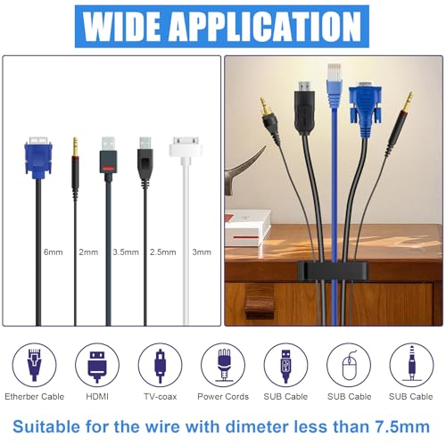 50 Clips para Cable, Clips Autoadhesivos para Gestión de Cables, Negro | Organizador de Cables y Soporte para Cables de TV y Ethernet para Escritorio en Casa u Oficina miniatura 5