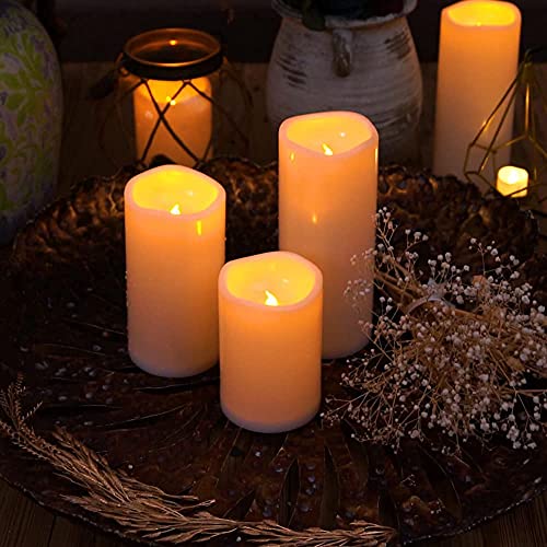 Image of Homemory 6 inch 8 inch 10 inch x 4 inch Waterproof Outdoor Flameless Candles, Battery Operated Flickering LED Pillar Candles with Remote and Timers for Indoor, Plastic, Ivory White