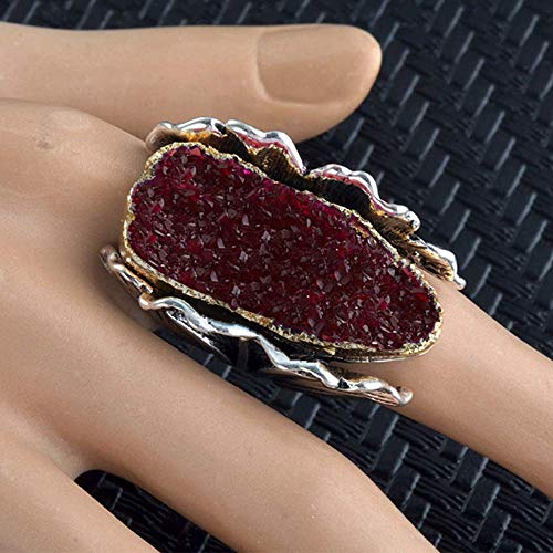 Hsqyj Retro Cocktail Statement Ring Antique Gold And Silver Tone Resin Stone Crystal Stacking Rings Cluster Statement Ring For Men Women (Red Crystal Ring, 8) #TOP3