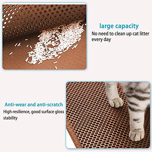 Kaxionage Cat Litter Mat, Litter Box Mat,Honeycomb Double Layer Trapping Litter Mat Design,Waterproof Urine Proof Kitty Litter Mat ,Easy Clean Scatter Control (30" X 24", 1Pack Brown) #TOP2