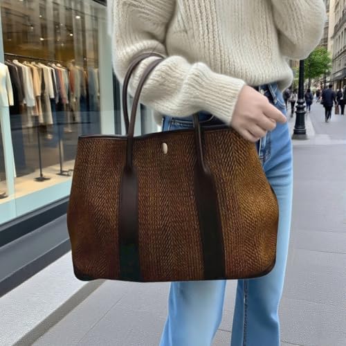 Bolso tote grande para mujer – Bolso de mano vintage tejido con asas de cuero sintético, bolso casual para hombro para trabajo, viaje y compras miniatura 2
