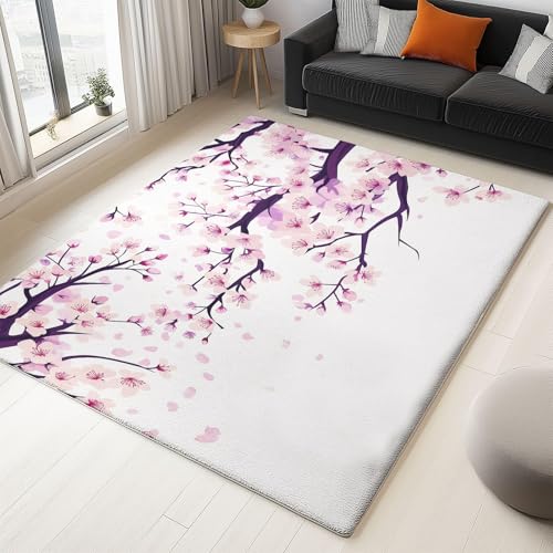 Tapis doux branches de cerisier rose lavable de qualité supérieure