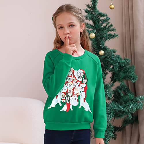 Moletom de Natal para meninas gola redonda engraçado pulôver manga longa suéter camisa para 5-12 ano