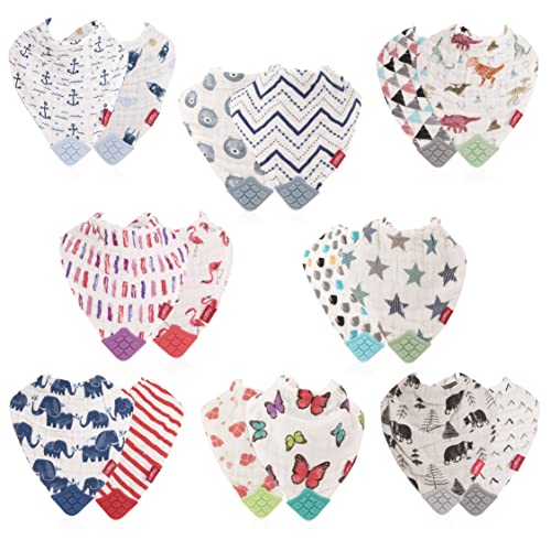 Nuby 2Piece Muslin Bandana Bib with Teether, Colors May Vary, 2 Count (Pack of 1)2