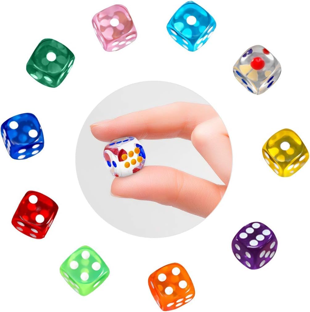 100 Pezzi Dadi da Gioco in Acrilico 10 Traslucido Colori, 16 mm Esaedro Dadi per enzi, Farkle, Yahtzee, Bunco or Insegnare i Matematici