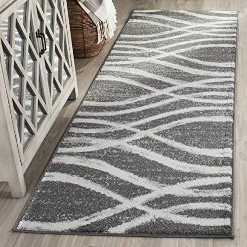 Safavieh Modern Wave Distressed Indoor Woven Runner Area Rug, Adirondack Collection, ADR125, in Charcoal / Ivory