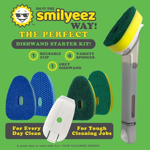Image of The Original Smiling Handle Soap Dispensing Handle by Smilyeez for the Smiling Sponge & Smilyeez Dishwand (Grey /White Combo) Wand with Sponge
