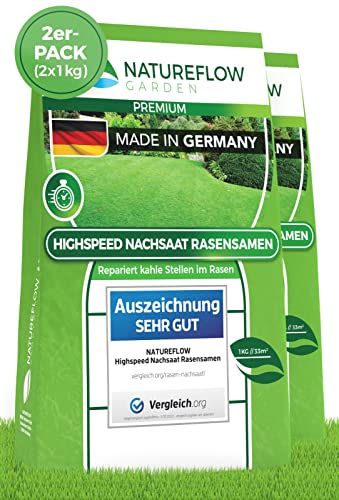 Rasensamen 2000 Gramm - schnellkeimende Rasensamen aus Deutschland für 80qm Rasen - Zuverlässige Rasennachsaat-Mischung 2023