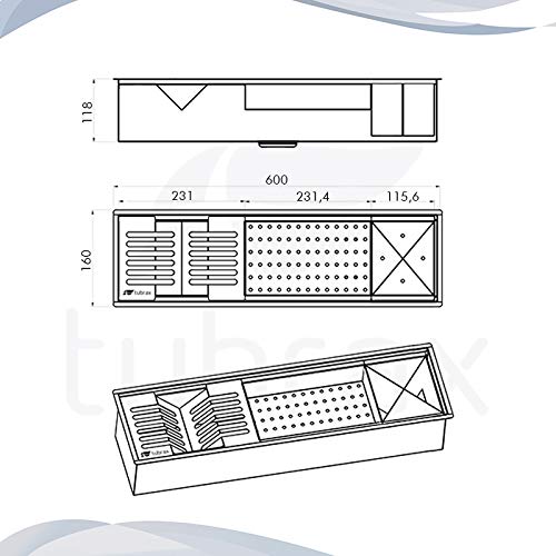 Canal Organizador Calha Úmida Escorredor 60 X 16 Inox Tubrax