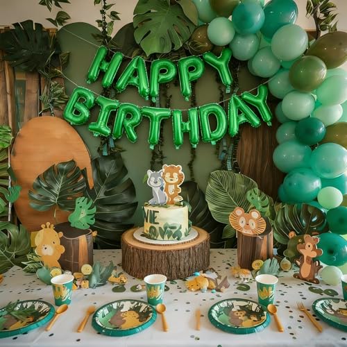 Image of Happy Birthday Balloon Banner Set -16 Inch Foil Letters Balloons, Reusable Birthday Decorations and Party Supplies, Suitable for Men and Women's Birthday Decorations (Green)
