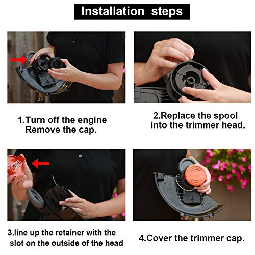 Thten Af-100 String Trimmer Spool Replacement For Black And Decker 30Ft 0.065" Refills Line Auto Feed Single Weed Eater,Gh600 Gh900 Edger With Rc-100-P Spool Cap Covers (6 Spools, 1 Cap,1 Spring) #TOP3