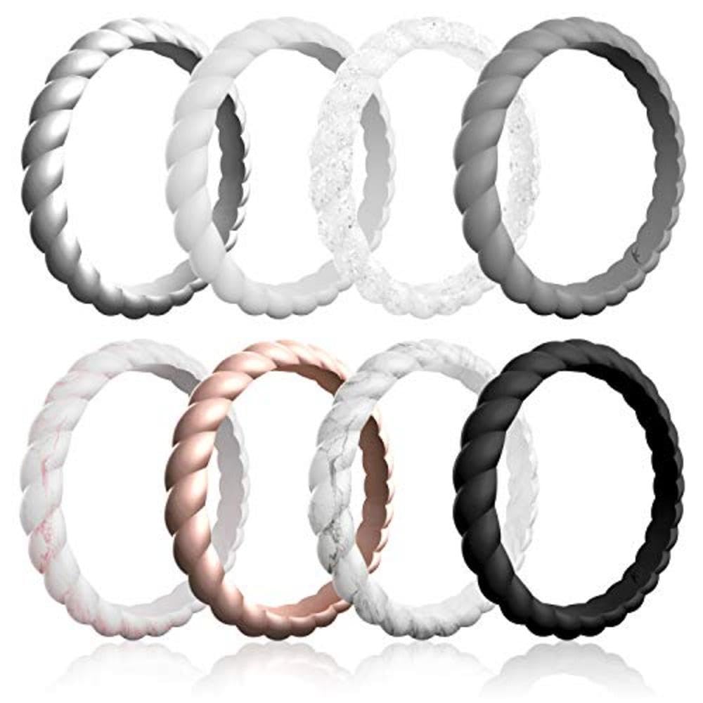 ROQ Womens Silicone Rings - Thin Braided Point Stackable Rubber Silicone Wedding Band & Rubber Engagement Ring for Her - Breathable Comfort Fit