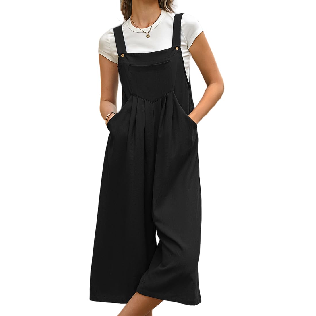 NORACORAWomen's Long Overalls Summer Casual Adjustable Strap Loose Linen Pants Pockets Jumpsuit Rompers