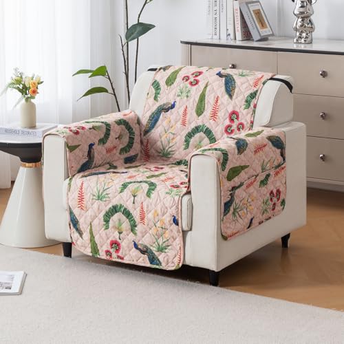 Image of House of Quirk 'Mughal Series' Anti-Slip Sofa Cover Mat with Pocket | Polyester Couch Protector for Pets, Kids & Spills (Royal Peacock, 180x60cm, One Seater)