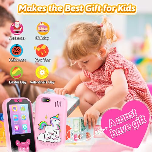 Upgrade Kids Smart Toy Phone, Christmas Birthday Gift for Girls Boys, 2.8\" HD Touch Screen Selfie Kids Camera MP3 Player with 14 Puzzle Games for Toddlers, Learning Educational Gifts Toys for 3+ Years
