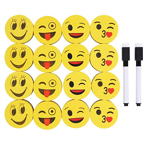 Emoji White Board Eraser for Kids Magnetic Small Dry Erase Erasers 14 in1 Cute Smiley Whiteboard Cleaner with Pens for Classroom Home Office and Meeting
