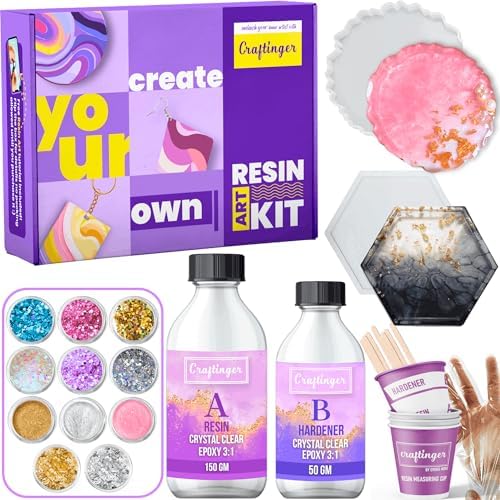 Craftinger Diy Resin Coaster Kit With 200Gm Epoxy Resin Moulds And More, Multicolor