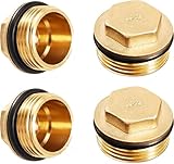Hunwutef 4 Stk 3/4 Messing Stopfen, Mess Blindstopfen 3/4 Zoll Außengewinde mit Gummiring, Gewinde Messing Sechskant Rohrverschluss, Mess Endstopfen Geeignet für Wasserleitungen