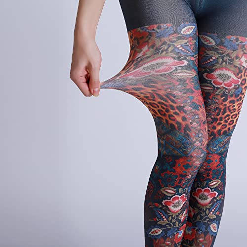 Image of Sahabowi Women Tights, Sheer High Waist Pantyhose, Vintage Control Top Stockings, Siwa opaque print1