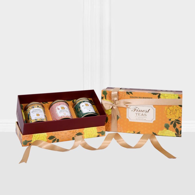 Image of Sancha Tea Boutique, Maison Collection, Diwali Gift Box, Finest Masala Chai, Loose Leaf Tea & 50 Pyramid Tea Bags, Tea Assortment, Gift of Health, Premium Tea Hamper