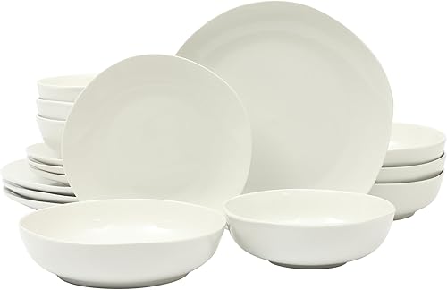 Gibson Home Lindendale - Juego de vajilla de cerámica de porcelana de 16 piezas, resistente a arañazos y astillas, para 4 vajillas, color blanco