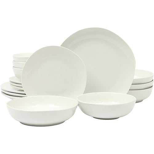 Gibson Home Lindendale 16 Piece Porcelain Ceramic Plates and Bowls Dishes Scratch and Chip Resistant Service for 4 Dinnerware Set - White