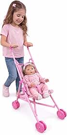 Carrinho de Boneca Infantil Dobrável Rosa Brinquedo Passeio Menina Bebê Reborn