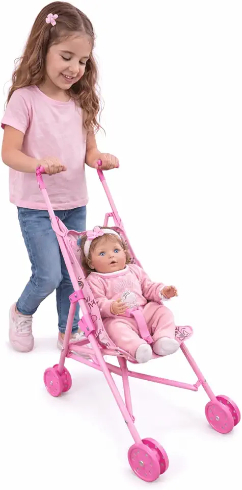 Carrinho de Boneca Infantil Dobrável Rosa Brinquedo Passeio Menina Bebê Reborn