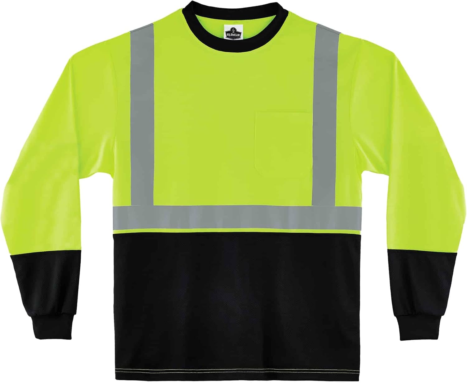 Ergodyne GloWear 8291BK ANSI Black Bottom High Visibility Lime Long Sleeve Reflective Safety Shirt, X-Large