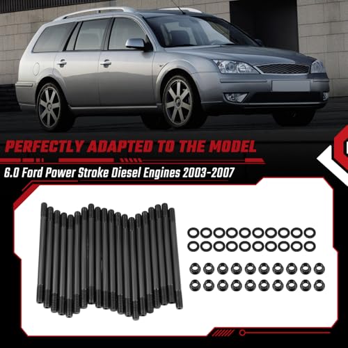 Image of 6.0L Head Stud Replacement Kit for 2003-2007 Ford Powerstroke Diesel Cylinder with Studs and Nuts, 6L Head Stud Kit for F250 F350 F450 F550 2003-2007