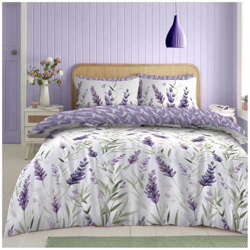 GC GAVENO CAVAILIA Juego de Ropa de Cama de Matrimonio de 200 x 200 cm, Funda de edredón Reversible con Fundas de Almohada, Fundas de Cama Transpirables, Cama Doble, Lavanda
