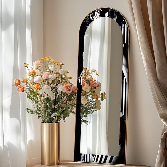 Muse monocromatica da 63,5 x 160 cm (larghezza x altezza), specchio da pavimento nero e bianco ad arco a tutta lunghezza - Specchio da pavimento colorato con cornice nera con