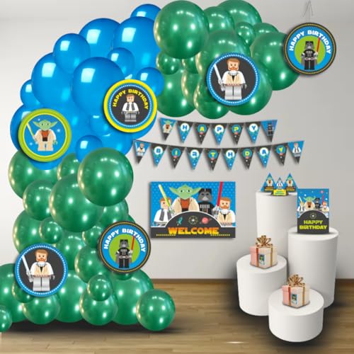 Image of Pretty UR Party Star Wars Party decorations Kit - 80 pcs includes Bunting, balloons, thank you, centerpiece, danglers, Caps, Jedi Party Supplies, Star War Birthday Decor, DIY decor Pack for kids