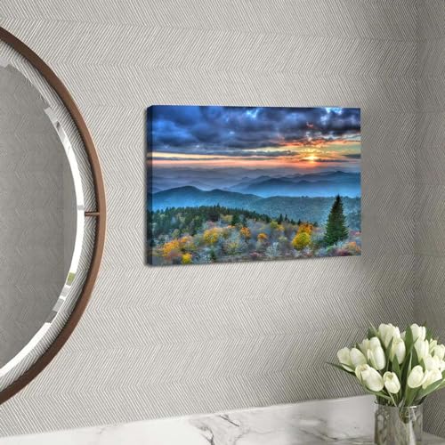 Aiyisu Blue Ridge Mountain Wall Art Sunrise Smoky Mountains Pictures For Living Room Decor Nature Forest Photo Prints National Park Landscape Canvas Painting Artwork For Bedroom Office Home Decoration 12X16 Inch thumb #5