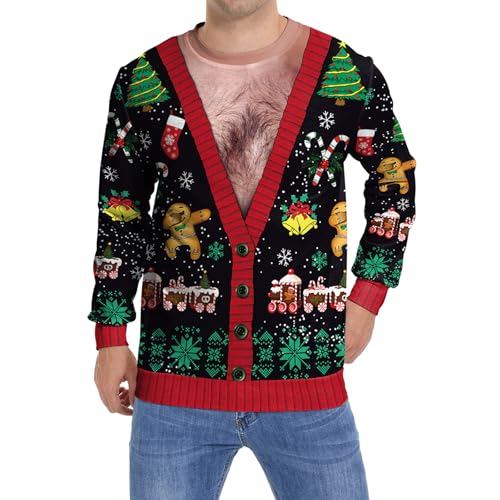 Eciodci Fake Cardigan Christmas Sweatshirt with Xmas Lights Print - Image 2