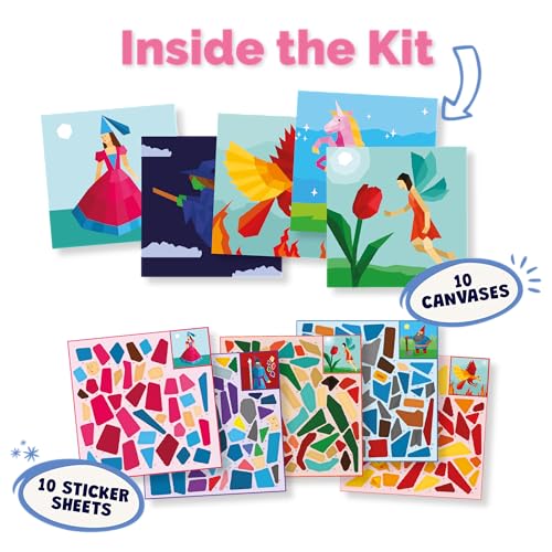 Image of BeginBird Sticker By Number DIY Art Activity Fairy Tales,Craft Kits & Supplies, Mess-Free Fun For Kids,Unicorns and Princesses,10 Magical Artworks, 500+ Stickers ,Art & Craft Kit,Travel Toys,Gifts for Boys & Girls Ages 5, 6, 7,8,9,10,12