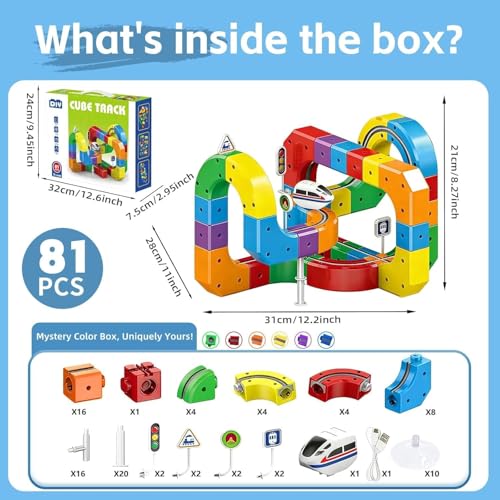 Image of Electric Train Track Set for Kids 3D Magic Flexible Race Track, Gravity-Defying Electric Train Building Blocks, Modular Educational STEM Toy for Boys & Girls (81)