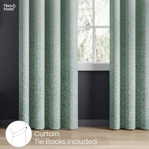 Image of haus & kinder Jacquard Door Curtains 7 Feet Long Pack of 2 Door Curtains, 7 Feet Curtains for Door (Ivy Breeze, Forest Floral Nature Design 130x213 CM)