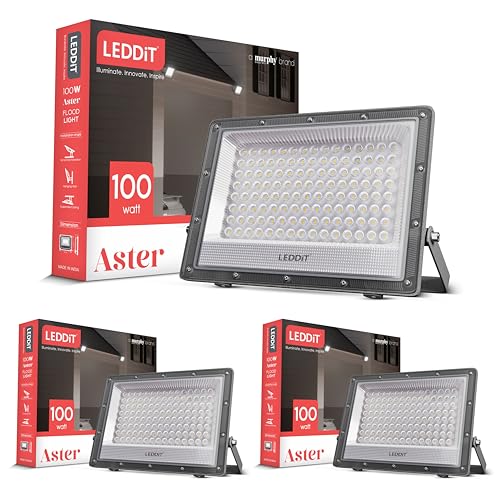 Image of Aster 100W LED Flood Light with 2-Year Warranty | IP66 Waterproof Outdoor Light for Garage, Garden, Shop, Parking | Cool White | BIS Approved | Pack of 3