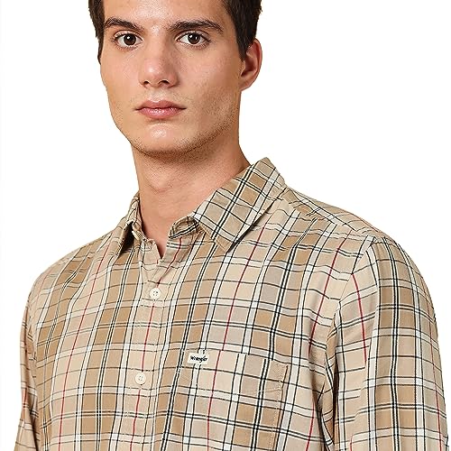 Image of Wrangler Men's Checked Beige Shirt (Regular)