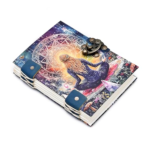Image of Handmade Madhubani Art Journal with Lock (5x7 Inches) | Recycled Antique Paper Diary | Eco-Friendly Notebook by Local Artisans