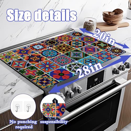 Image of Mexican Tile Stove Top Cover, 20x28 in Cinco de Mayo Stove Covers for Electric Stove Mexica Home Decor Glass Stove Top Mat Heat Resist Gas Range Mat Party Stove Top Protector Kitchen Cooktop Pad