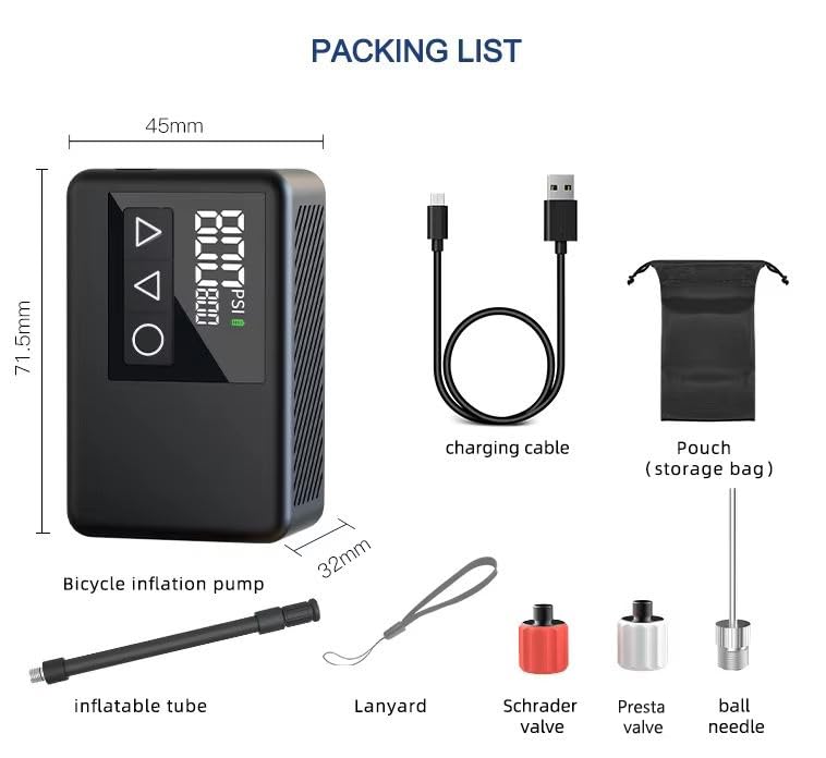 Image of BL-01 Mini Cordless Tire Inflator, 120 PSI USB-C Rechargeable Brushless Air Pump with Digital Pressure Gauge and Auto Shut-Off for Bikes, Cars and Balls