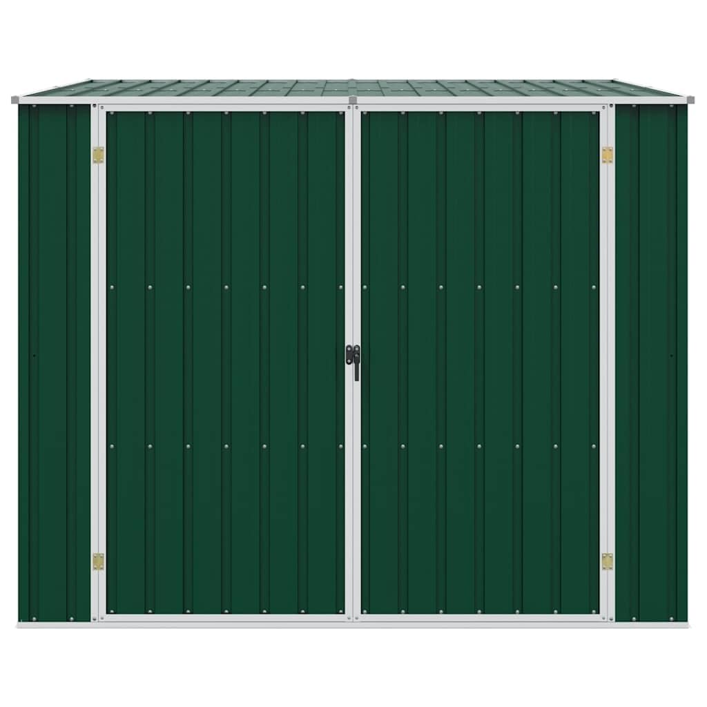 Cobertizo verde 195 x 198 x 159 cm de acero galvanizado con puertas dobles, techo inclinado para almacenamiento resistente a la intemperie de herramientas, bicicleta y cortacésped