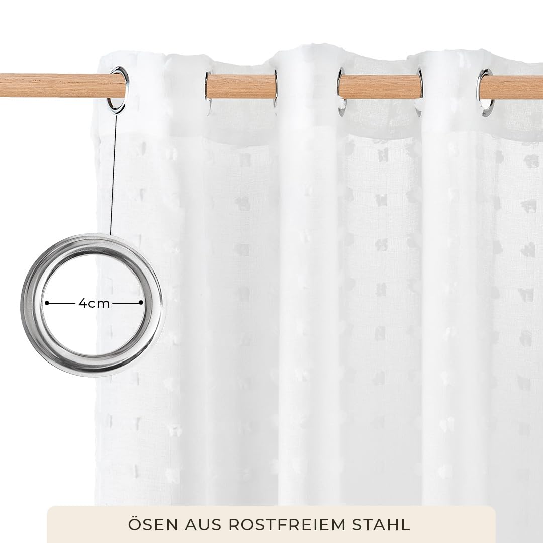 ROOM99 Casablanca Eyelet Curtain 140 x 280 cm Width x Height Living Room Transparent Modern Curtain Scarf Living Room Bedroom White Pompoms 1 Piece - Image 3