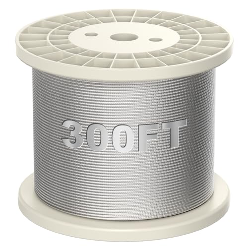 BLIKA 300FT 3/16 Stainless Steel Cable 304 Stainless Steel Decking Railing Cable with 7 x 19 Strand Construction 3700lbs Breaking Strength Marine Grade for Rail Deck and DIY Balustrade