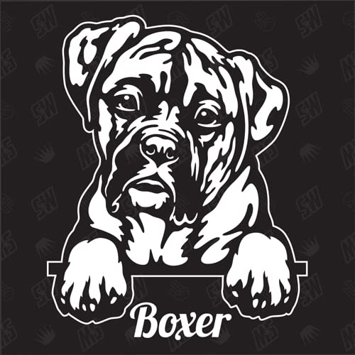 speedwerk-motorwear Boxer Version 4 - Sticker, Aufkleber, Hundeaufkleber, Autoaufkleber, Hund, Auto, Hunderassen, Mischling, Mix, Tiere, Haustier (AUCH MIT Wunschname MÖGLICH)