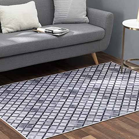 Faux Cowhide Contemporary Area Rug 4x6 Patchwork All Squared Away Polyester Rug with Cotton-Canvas Backing Cover
