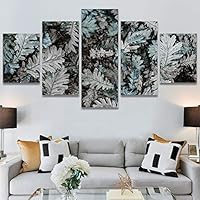 SIGNWIN 5 Panel Canvas Wall Art Modern Art Decorative Elements Expressive Leaves Multicolor Patterns Photography for Home Decorations Ready to Hang - 60